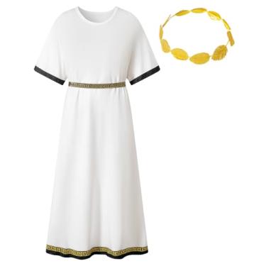 Imagem de Fantasia grega masculina de Toga, fantasia de deus grego, para Halloween, roupão romano adulto com coroa de louros, Branco, GG