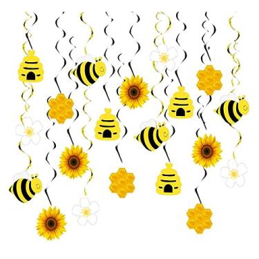 Imagem de Decorações de espirais penduradas de abelha de mel 20 peças de abelha, espirais pendurados, flâmulas de teto, artigos de festa com tema de abelha para chá de bebê, revelação de gênero, dia de abelha, crianças, decoração de festa de aniversário