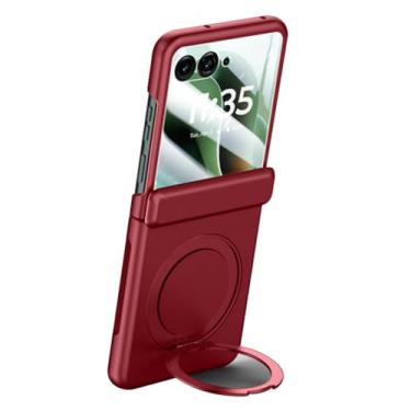 Imagem de HAO RIYLN Capa magnética para Moto Razr 60Ultra/60, capa de proteção de câmera de tela com suporte de rotação 360 suporta capa de carregamento sem fio, vermelha, 60