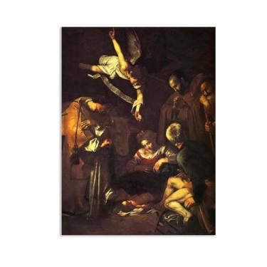 Imagem de Zeichn8u Nativity with Saints Francis and Lawrence por Caravagio Impressão de arte famosa em tela famosa reprodução de pintura barroca melhora a decoração de sua casa ou escritório 40 x 30 cm