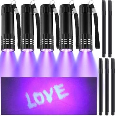 Imagem de Tegeme Conjunto de 10 canetas de luz negra, 5 canetas de tinta invisível, 5 lanternas de luz negra, caneta UV, marcador de tinta invisível, marcadores de luz preta para espião, lembrancinhas de festa