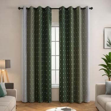 Imagem de Cortinas blecaute ombré verde sálvia a cinza 213 cm de comprimento - Cortinas dégradé acinzentadas e brancas para decoração de sala de estar - Cortinas escurecidas com economia de energia para quarto