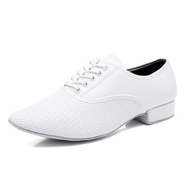 Imagem de SWDZM Sapatos masculinos de dança de salão latina respirável com cadarço salsa tango valsa personagem prática sapatos de dança masculino, Branco, 38