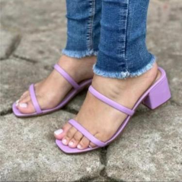 Imagem de Tamanco Feminino Duas Tiras Salto Medio - Rozes, Lavanda, 35