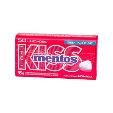 Imagem de Pastilhas, Mentos, Kiss, Sem Açúcar, Sabor de Morango - 35g | 50 Unidades
