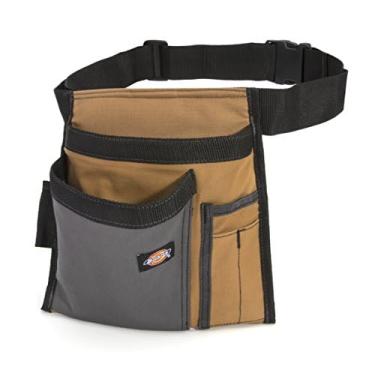 Imagem de Dickies Bolsa de ferramentas lateral única com 5 bolsos / avental de trabalho para carpinteiros e construtores, estrutura de lona durável, cinto ajustável para ajuste personalizado, cinza/marrom |