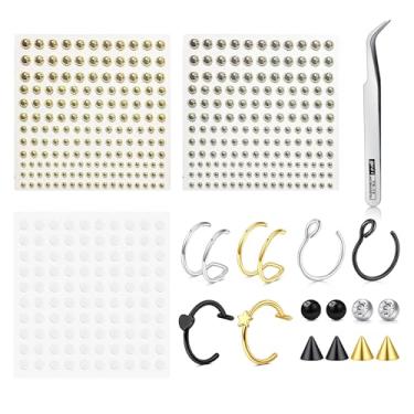 Imagem de AVYRING Anel de nariz falso, anel de sobrancelha falso, lábio, labret, adesivo, rosto, joias, bolas de substituição, brincos, punhos, brinco pequeno, argola, sem piercing, joia corporal