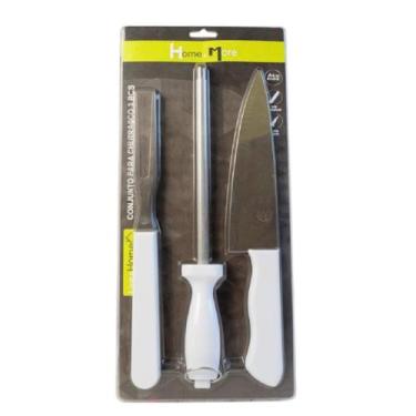 Imagem de Conjunto para churrasco 3 peças de aço faca garfo amolador - Genérica