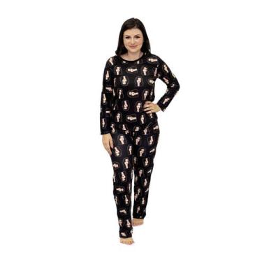 Imagem de Tal Mãe Tal Filha(o) Pijama Feminino Longo e Infantil Preto - Alegria 