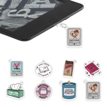 Imagem de Berloque de plugue de poeira para e-Reader, pingentes de tema de amantes de livros para Kindle, plugue de poeira tipo C/USB C fofo, presente para leitores amantes de livros, 2*2 inch, Acrílico, Sem