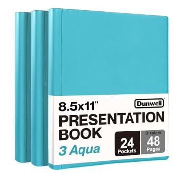 Imagem de Dunwell Fichário com mangas de plástico com 24 bolsos (pacote com 3, Aqua) - Livro de apresentação, pasta de portfólio de 21 x 27 cm com protetores de folha transparentes, exibe documentos de 48