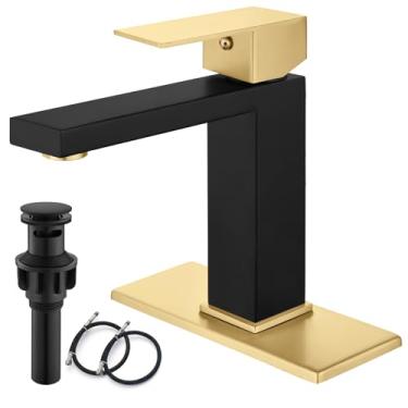 Imagem de gotonovo Torneira de banheiro para pia 1 ou 3 furos montagem em deck aço inoxidável 304 moderna torneira de pia de banheiro torneira misturadora de lavatório de alça única com mangueiras de suprimento