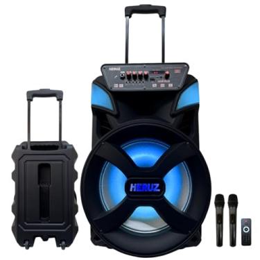 Imagem de Caixa de Som Grande Bluetooth 2 Microfones Sem Fio HZ-1000 com Luzes LED, FM, USB, Cartão SD, Auxiliar, TWS, Entradas Microfone/Guitarra e Rodinha