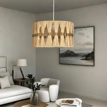 Imagem de Luminária Rústica Boho Chic – Lustre Pendente Artesanal em Sisal Natural 45cm para Sala de Jantar e Área Gourmet