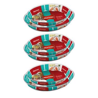 Imagem de Kit 6 Travessas De Vidro Assadeira Oval 1,6L 2,4L Marinex