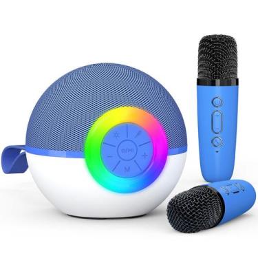 Imagem de Máquina de microfone de karaokê Heroange com 2 microfones sem fio azul