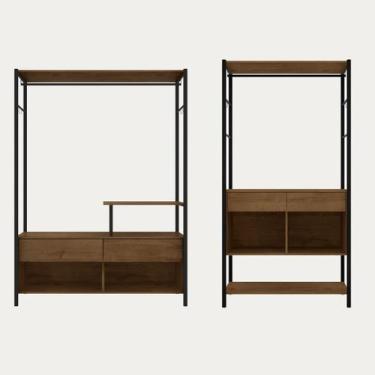 Imagem de Guarda Roupa Closet Solteiro Barcelona Com Modular Paris Preto Demoliç