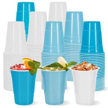 Imagem de Copos de plástico Whaline 60 unidades, 473 ml, copo descartável azul e