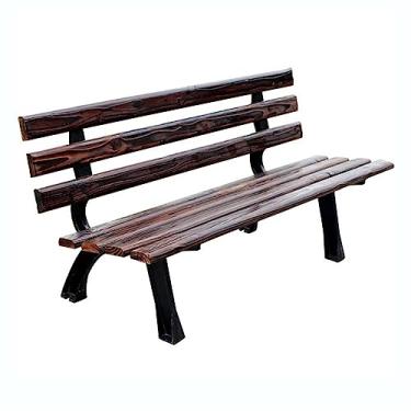 Imagem de Banco externo banco de pátio externo, assento de jardim externo de alumínio fundido com encosto, ripas de madeira espessa, banco de assento de varanda country, bancos de jardim em 3 cores (cor: latão