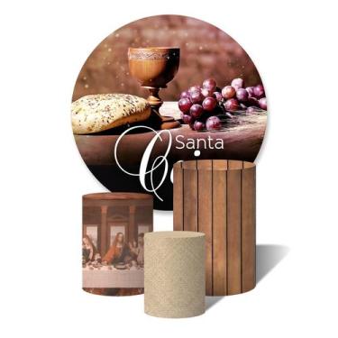 Imagem de Trio de Capas Cilíndricas + Painel Redondo Sublimado c/ Elástico Santa