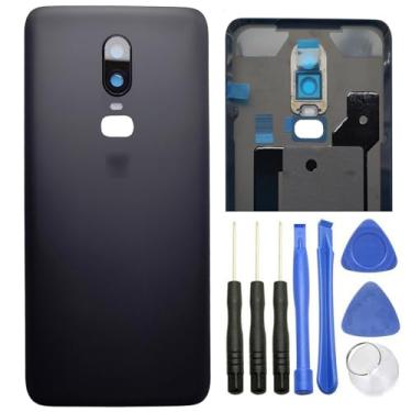 Imagem de Ubrokeifixit Compatível com capa traseira de painel traseiro de substituição com tampa de lente de vidro de câmera para Oneplus 6 1+6 A6000 A6003 LTE 4G 6,28" (sem cabo de impressão digital), Midnight Black