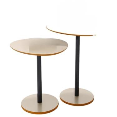 Imagem de Mesa Lateral Orgânica de Canto Design Haste Preta Monopé(White/Cedro)