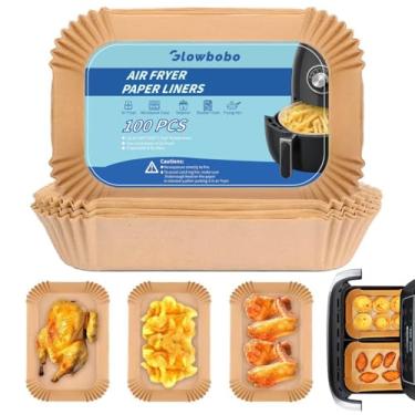 Imagem de Forros de fritadeira de ar descartáveis para Ninja Airfryer: 100 peças de papel pergaminho retangular de 22 x 14 cm para fritadeira de ar dupla cesta Ninja DZ201 DZ401 Foodi 8 litros e acima