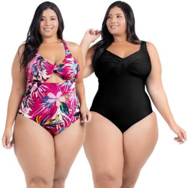 Imagem de Kit Maiô Plus Size Chapa Barriga Liso Estampado Com Bojo - HYPE MODAS,