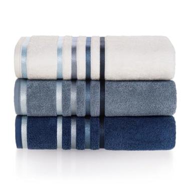 Imagem de Kit 3 Toalhas De Rosto Lumina Karsten Fio Penteado 48x80 Cm (Branco - Azul Sereno - Marinho)