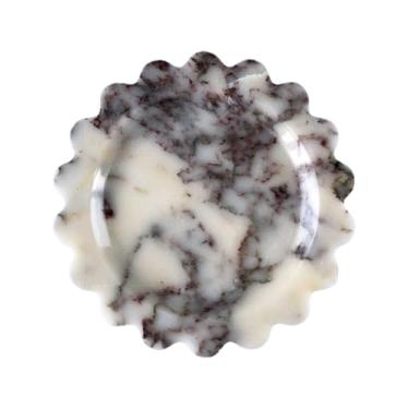 Imagem de Bandeja de mármore recortada natural – Bandeja de pedra feita à mão de 20 cm com borda recortada para balcão, cômoda, penteadeira, joias, mesa de cabeceira e decoração de banheiro (Calacatta Viola