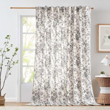 Imagem de Cortina jinchan Linen Floral 274x244cm para porta deslizante de pátio