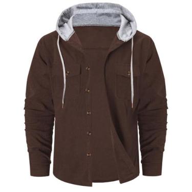 Imagem de Jaqueta de veludo cromônico para homens, café com capuz, tamanho L - C