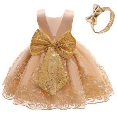 Imagem de Vestido CMMCHAAH Little Baby Girls Christmas Golden 2-3T