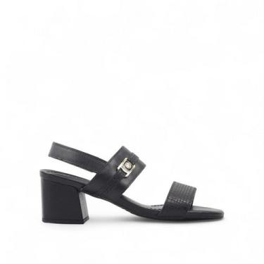 Imagem de Sandália Salto Bloco Fivela Couro - USAFLEX, Preto, 35