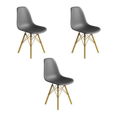 Imagem de Conjunto 3 Cadeiras Eames Estilo Moderno em Ferro Dourado com Assento 