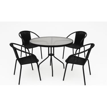 Imagem de Conjunto Jardim Varanda Mesa 80cm 4 Cadeiras Aco Rattan Bali Preto