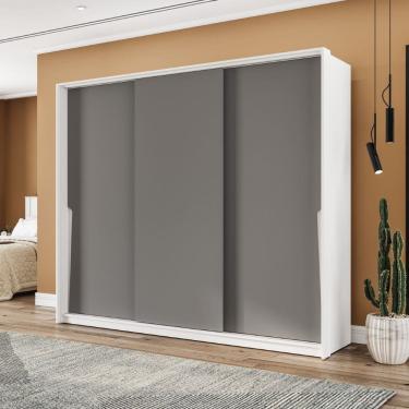 Imagem de Guarda Roupa Roupeiro 3 Portas de Correr 4 Gavetas Porto Branco Cinza Politorno Móveis