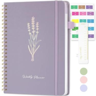 Imagem de Oucaru Agenda semanal sem data, caderno de tarefas A5 com organizador de metas e hábitos, agenda semanal 52 com encadernação em espiral para escritório, casa, material escolar