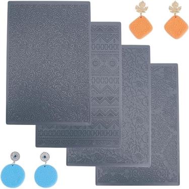 Imagem de Conjunto de 4 folhas de textura de argila de polímero, folhas de textura de argila de polímero funciona com efeito cortador de argila de polímero como folhas e flores de rolo de textura de argila de