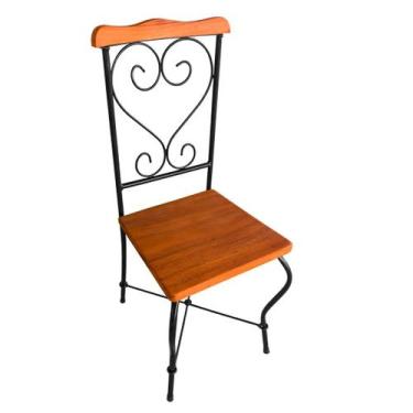 Imagem de Cadeira de Jantar Estilo Industrial Rustica Ferro e Madeira Artesanal 