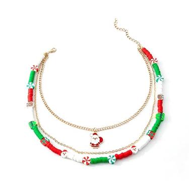 Imagem de twinkle eye Colares de Natal multi-camadas colar de contas corrente de árvore de natal bengala doce Papai Noel pingente colar para mulheres meninas colar de férias joias para mulheres, Resina Acrílico Resina Argila Polí acrílico, Sem Pedra Preciosa