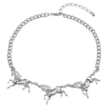 Imagem de Izpack Colar gargantilha grossa de cavalo de rocha para mulheres - corrente de elos exagerados de cavalos de corrida ajustáveis, colares curtos de animais, corrente punk gótica, Large, Metal, Sem