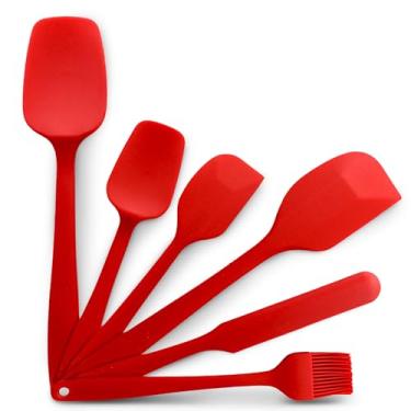 Imagem de Cheer Collection Conjunto de 6 utensílios de cozinha de silicone – Conjunto de espátula antiaderente e resistente ao calor para cozinhar (vermelho)