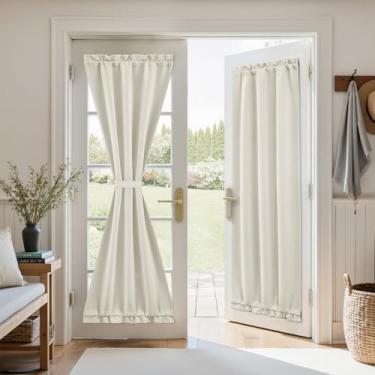 Imagem de HOMEIDEAS Cortina de porta francesa blackout, cortinas de janela de privacidade, persianas com isolamento térmico com amarração para frente, luz lateral, porta de vidro, bege claro, 66 cm L x 182 cm C