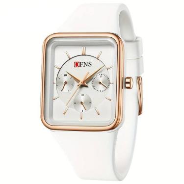 Imagem de Relógio Quadrado De Quartzo Feminino Da Ofns, à Prova D`água Ouro Rosa Branco