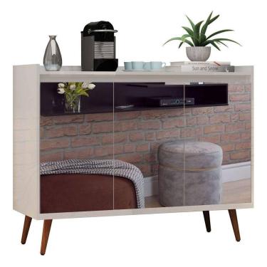 Imagem de Buffet Aparador Retrô Com Espelho Clássico 3 Portas Branco Gloss - Moveisaqui
