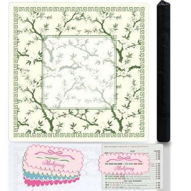 Imagem de Cherry Blossom Mahjong Mat and 4Pcs Acrylic Mahjong Line Finder Set，31.5x31.5 Inch Non-Slip Noise Reduction Gaming Mat with Carry Bag,Cute Mahjong Line Finder for Beginners,Party, Poker Board Games