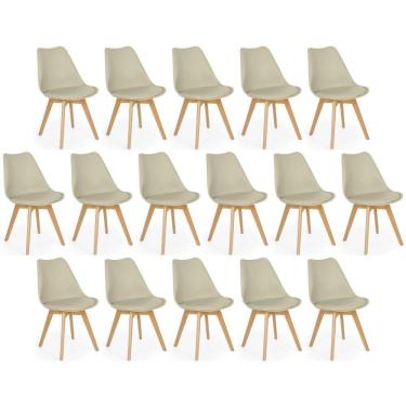 Imagem de Conjunto 16 Cadeiras De Jantar Eames Wood Leda Design Estofada - Nude