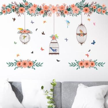 Imagem de Adesivos de parede Gaiola com flores e borboletas 29x90cm PVC - yiweis