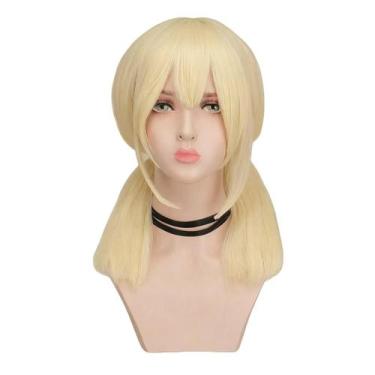 Imagem de Peruca de cosplay genérica de 35 cm curta, loira, com cauda dupla e fr